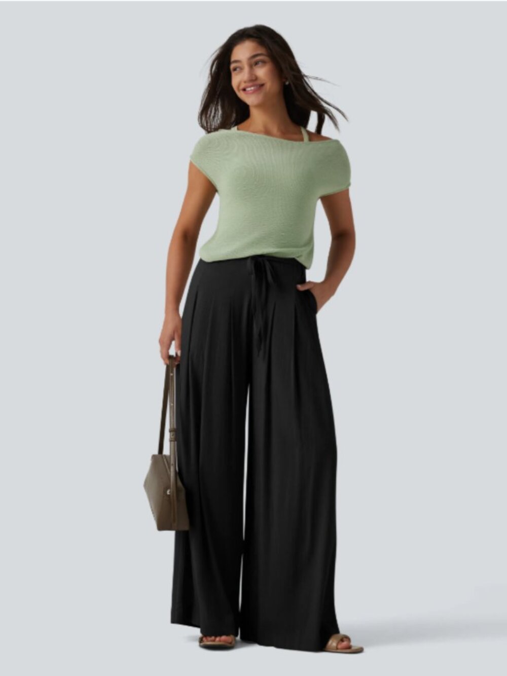 Halara Mid Rise Belted Wide Leg dress Pants with Pockets sz M NWT Retail $39